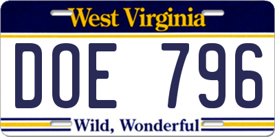 WV license plate DOE796