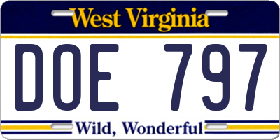 WV license plate DOE797