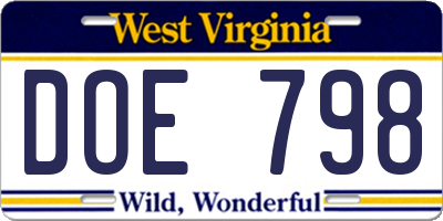 WV license plate DOE798