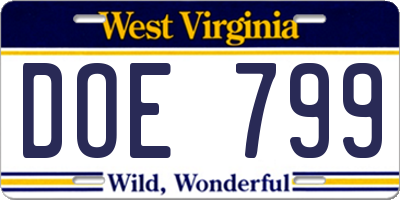 WV license plate DOE799