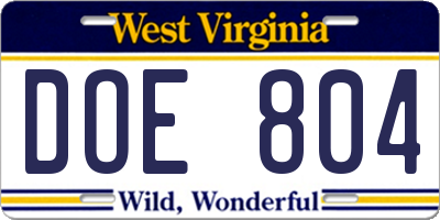 WV license plate DOE804