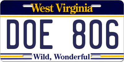 WV license plate DOE806