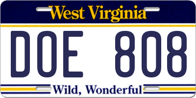 WV license plate DOE808