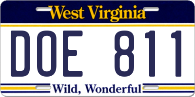 WV license plate DOE811