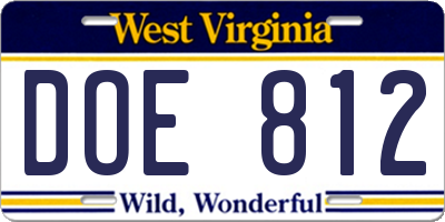 WV license plate DOE812