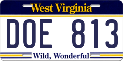WV license plate DOE813
