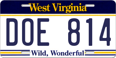 WV license plate DOE814