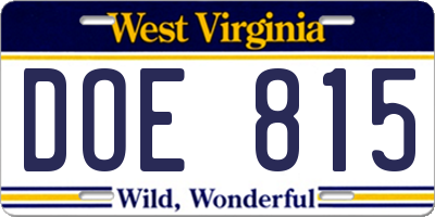 WV license plate DOE815