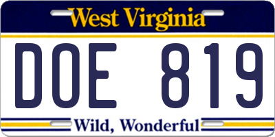 WV license plate DOE819