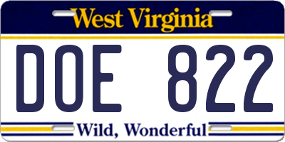 WV license plate DOE822