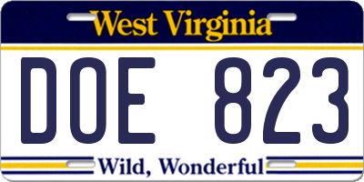WV license plate DOE823