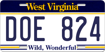WV license plate DOE824