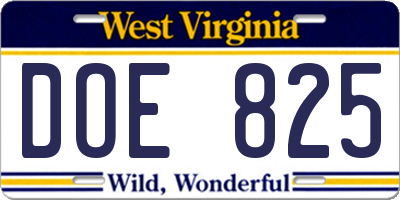 WV license plate DOE825