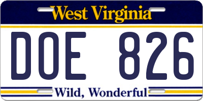 WV license plate DOE826