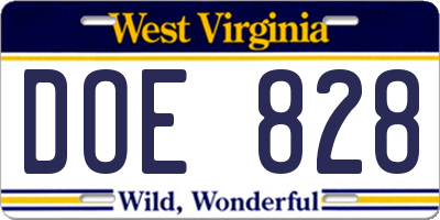 WV license plate DOE828