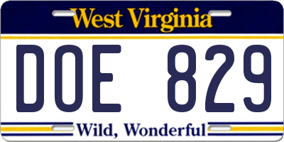 WV license plate DOE829