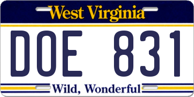 WV license plate DOE831