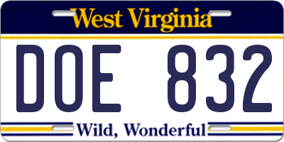 WV license plate DOE832