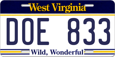 WV license plate DOE833