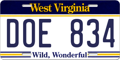 WV license plate DOE834