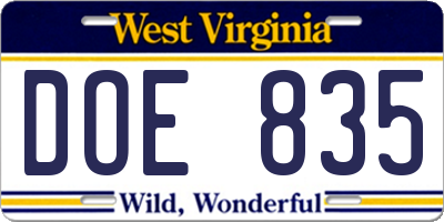 WV license plate DOE835