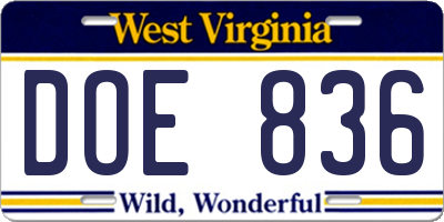 WV license plate DOE836