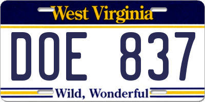 WV license plate DOE837