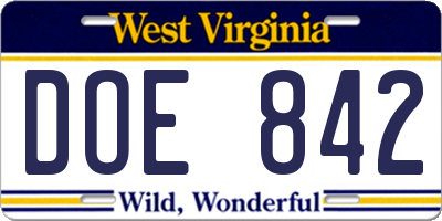 WV license plate DOE842
