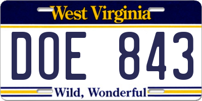 WV license plate DOE843