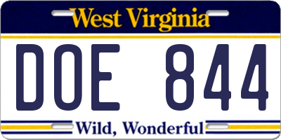 WV license plate DOE844