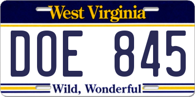 WV license plate DOE845