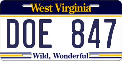 WV license plate DOE847