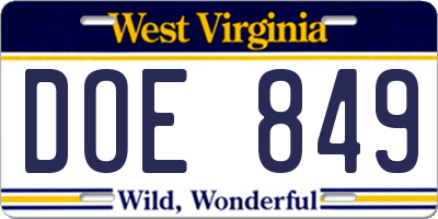 WV license plate DOE849