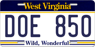 WV license plate DOE850