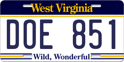 WV license plate DOE851