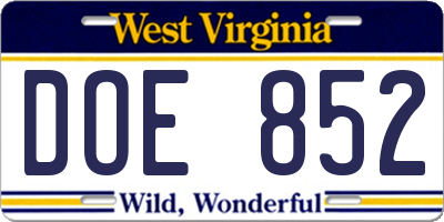 WV license plate DOE852