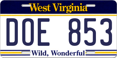 WV license plate DOE853