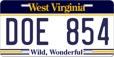 WV license plate DOE854