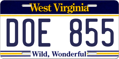 WV license plate DOE855