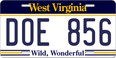 WV license plate DOE856