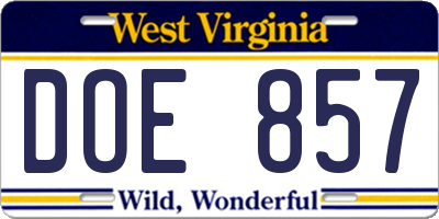 WV license plate DOE857