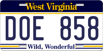 WV license plate DOE858