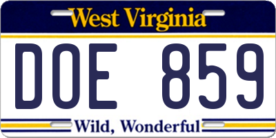 WV license plate DOE859