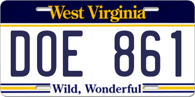 WV license plate DOE861