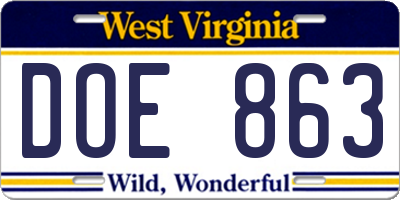 WV license plate DOE863