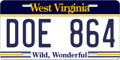 WV license plate DOE864