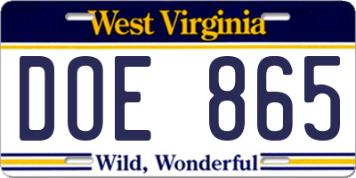 WV license plate DOE865