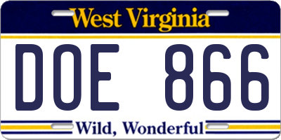 WV license plate DOE866