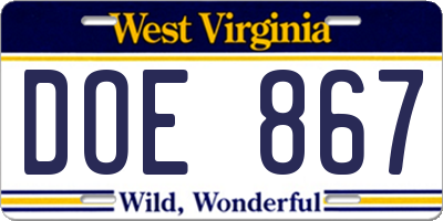 WV license plate DOE867