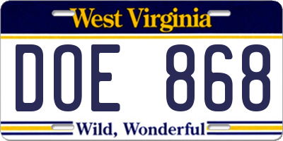 WV license plate DOE868
